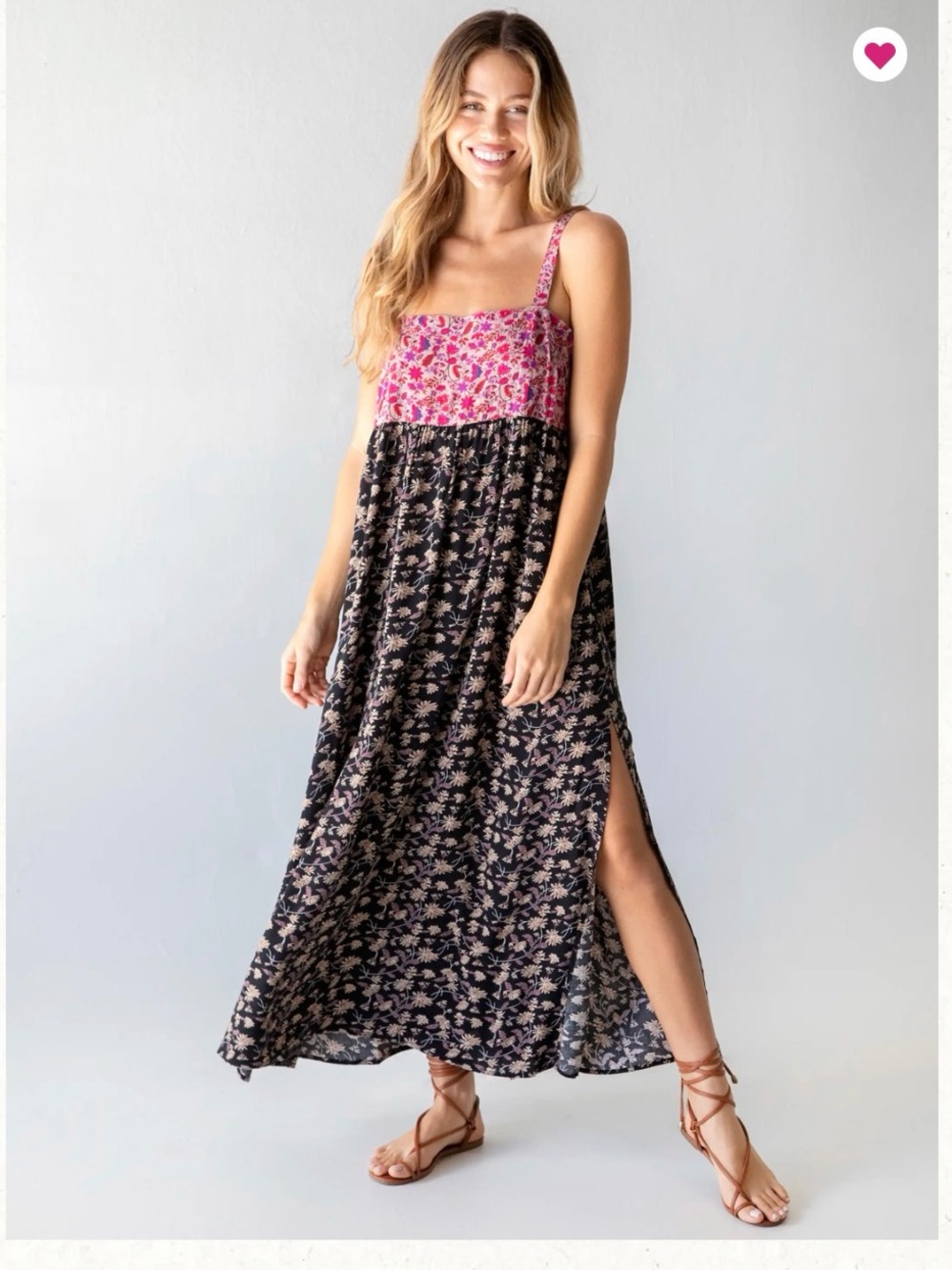 NATURAL LIFE Pink and Black Floral Maxi Dress - Picture 2 of 10